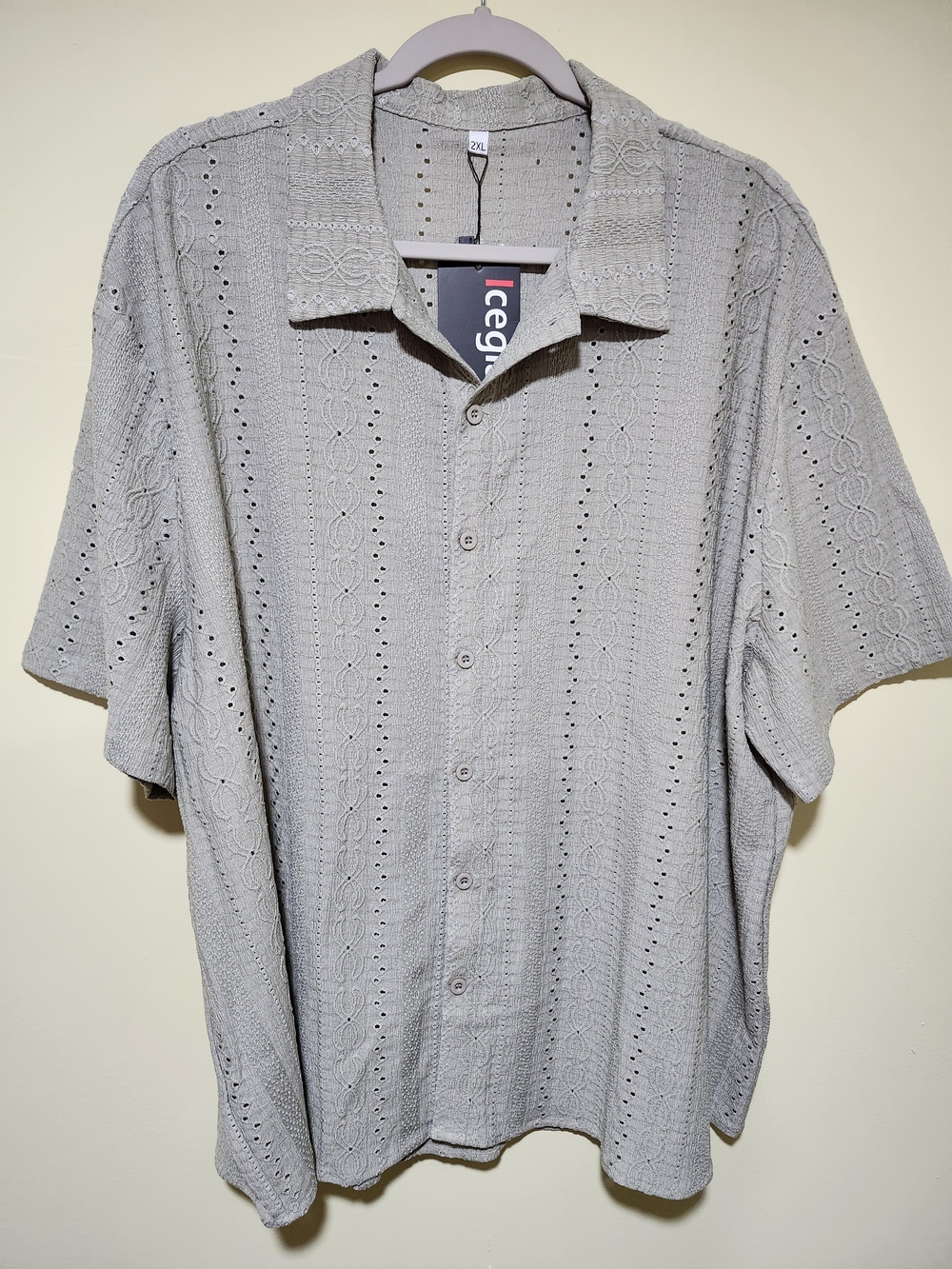 Iceglad Men's Sage Green Textured Short Sleeve Button-Up Shirt Size XXL